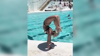 Unintended Glimpses of Butt: CrossFit girl hanging by the pool. #3