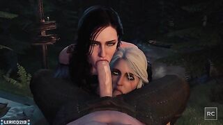 Yennefer and Ciri sucking off Geralt (Rescraft, Lerico213)